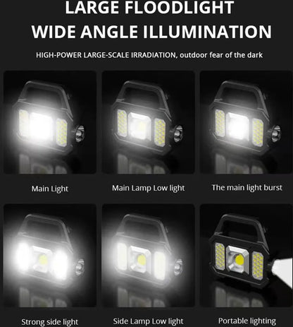  6-Modi Solar LED-Taschenlampe Handlampe, USB Wiederaufladbare Taschenlampe Mit Seitenlicht Camping Suchscheinwerfer Arbeitslampe
