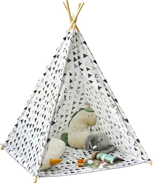  SoBuy OSS03-A02 Tipizelt Spielzelt Zelt Für Kinder Mit 1 Tür Spielhaus Kinderzelt (Weiß/Dreieck)