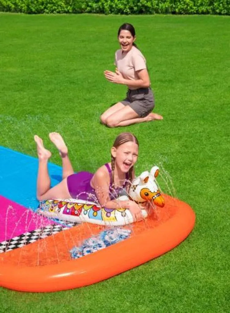  Bestway Sport H2OGO!™ 2er-Wasserrutsche Mit Aufblasbaren Lama-Schwimmtieren 488 Cm Wasserspielzeug Wasserspaß 0