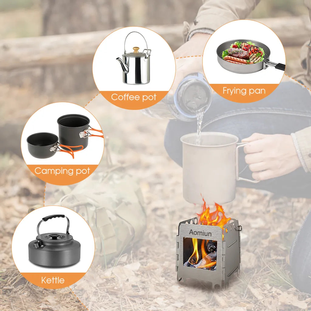  Tragbarer Campingkocher Aus Edelstahl, Leicht, Faltbar, Holzofen, Taschenofen, Outdoor-Camping, Kochen, Picknick, Rucksackkocher