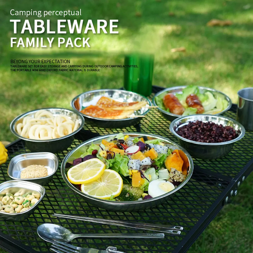  CLS 22-teiliges Tragbares Essteller-Set, Camping-Geschirr-Set, Polierter Edelstahl, Schš¹sseln, Suppent?pfe Mit Aufbewahrungstasche Fš¹r Das Kochen Im Freien, Camping, Picknick, Grillen
