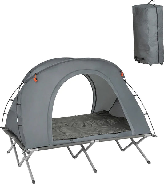 SoBuy OGS60-L-HG Feldbett Mit Zelt Feldbett 4in1-Zelt Mit Campingliege Schlafsack Wurfzelt Matratze Und Zubehör Zelt 2 Personen 2 Mann Zelt
