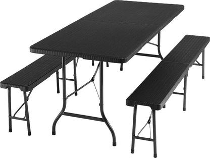  Tectake Campingtischgarnitur Klappbar - Schwarz-Rattanoptik
