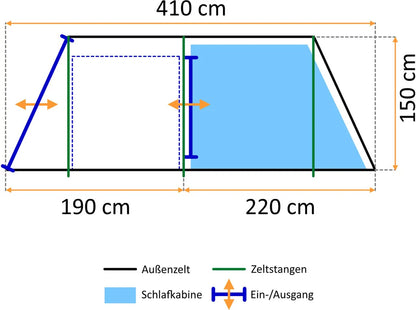  CampFeuer Zelt Super+ Für 4 Personen | Blau / Schwarz | 3000 Mm Wassersäule