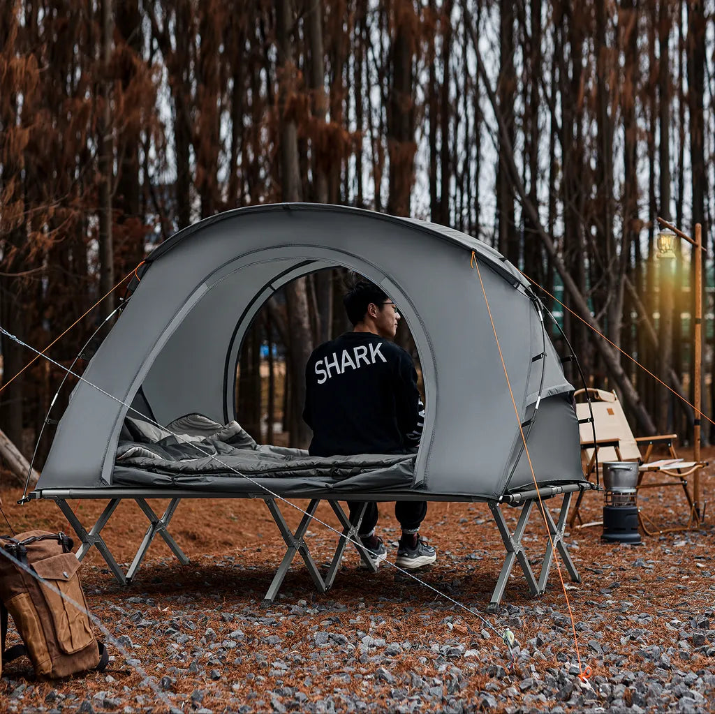  SoBuy OGS60-L-HG Feldbett Mit Zelt Feldbett 4in1-Zelt Mit Campingliege Schlafsack Wurfzelt Matratze Und Zubehör Zelt 2 Personen 2 Mann Zelt