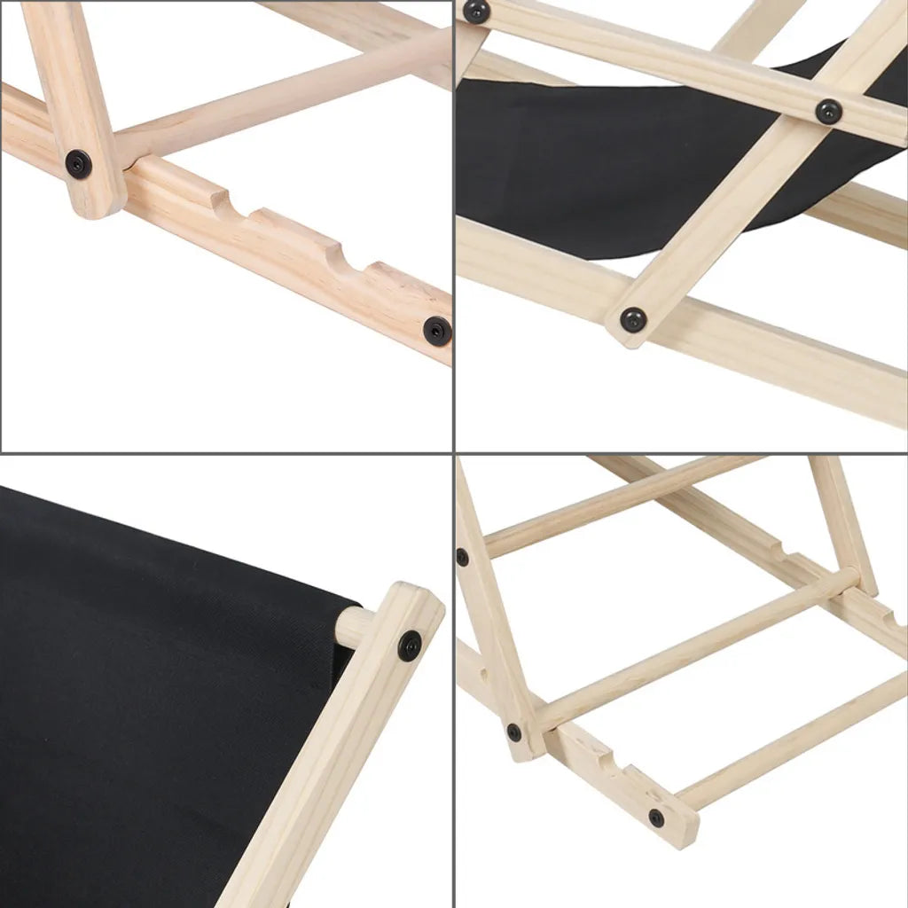  Yakimz Liegestuhl Klappbar Gartenstuhl Holz Sonnenliege Klappstuhl Campingstuhl Strand Schwarz Mit Handläufen 2 Stück