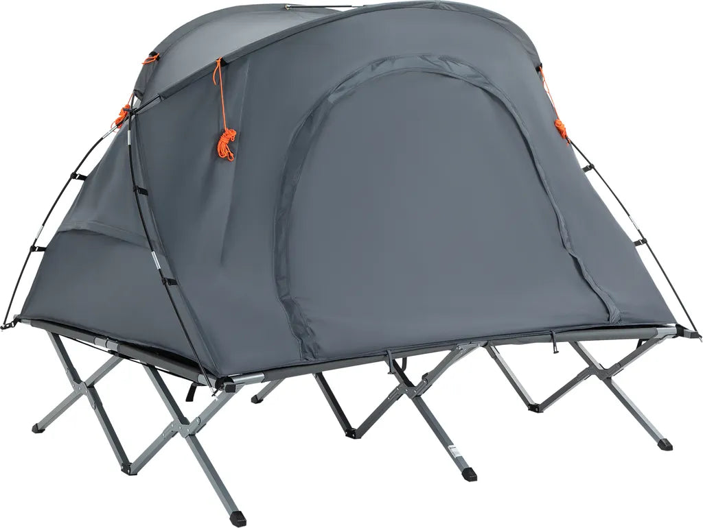  Outsunny Campingbett Mit Zelt Erhöhtes Feldbett Für 2 Person Kuppelzelt Mit Luftmatratze Inkl. Tragetasche Grau 200 X 146 X 159 Cm