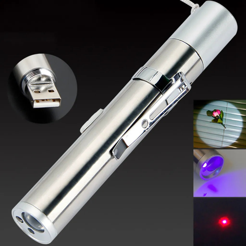  2 Stück LED Taschenlampe 3 In 1 UV Lampe USB Wiederaufladbar