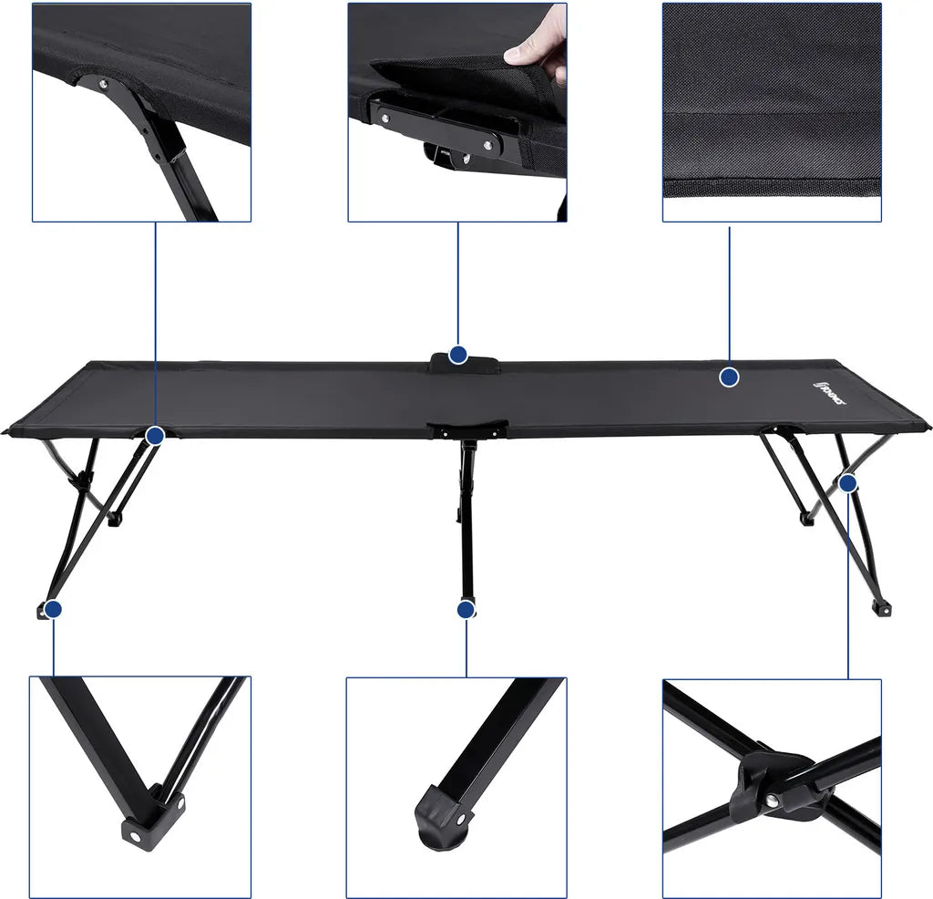  SONGMICS Campingbett Schwarz Oxford-Gewebe XL 206 X 75 X 45 Cm Bis 260 Kg Belastbar Feldbett Stahl Gartenliege Sonnenliege GCB25H