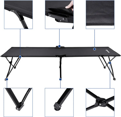 SONGMICS Campingbett Schwarz Oxford-Gewebe XL 206 X 75 X 45 Cm Bis 260 Kg Belastbar Feldbett Stahl Gartenliege Sonnenliege GCB25H