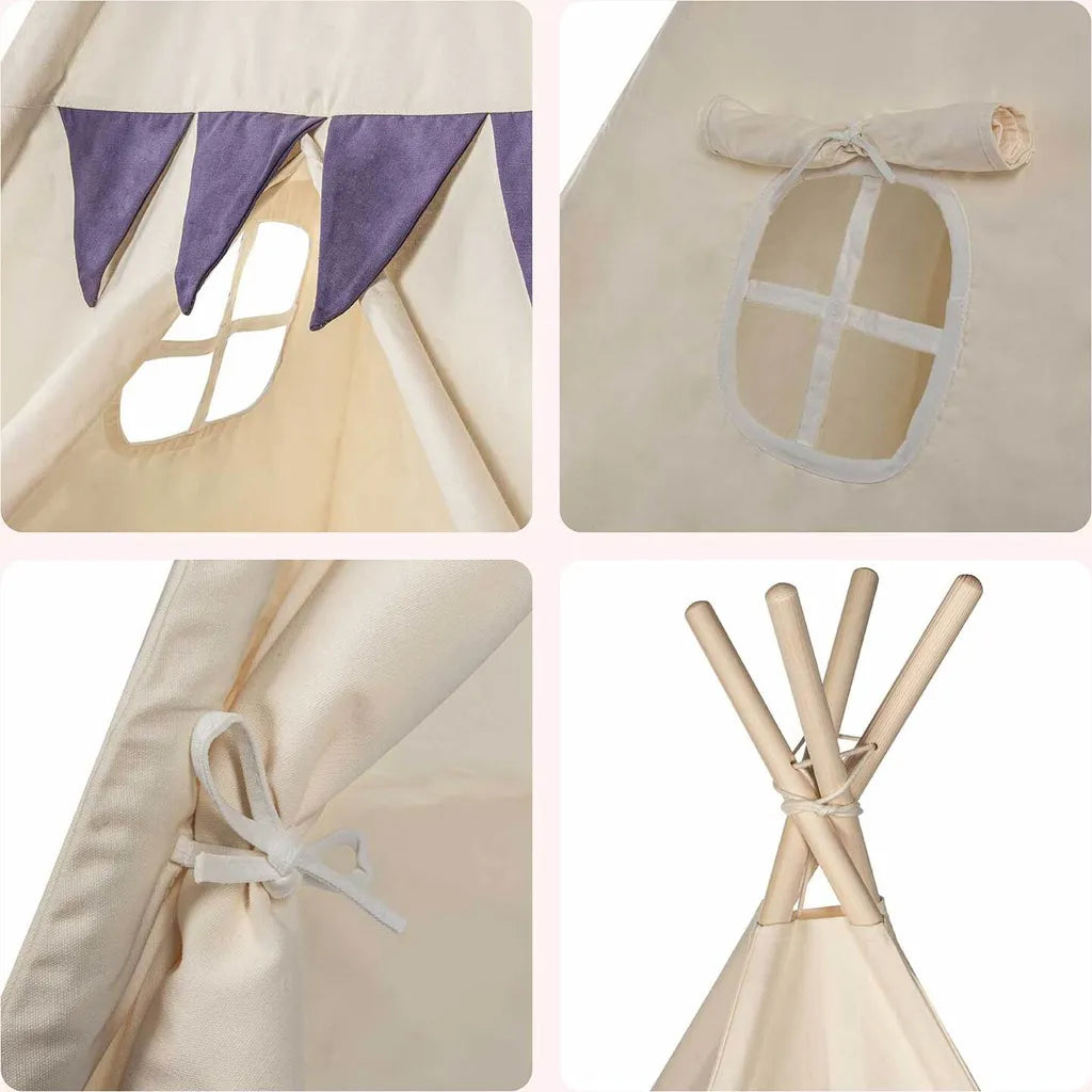  Tipi Kinderzelt Aus 100% Naturmaterialien; Kinderzimmer -Zelt Aus Baumwolle & Holz Für Drinnen & Draußen (Beige)
