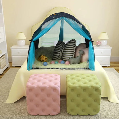  COSTWAY Prinzessin Prinzess Kinderspielhaus, Kinderzelt Mit Fenster & Tasche, Spielzelt Mit Doppeltem Vorhang, Kinderspielzelt, Kinderspielburg Für Jungen Und Märchen (Blau)