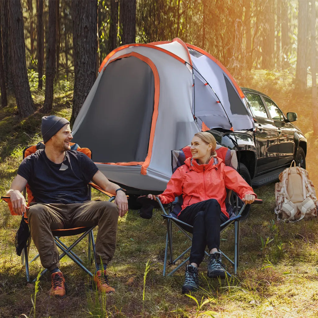  COSTWAY LKW-Zelt 2 Personen LKW-Bett-Zelt Campingzelt Mit Tragetasche Für Camping, Wandern, Outdoor, Orange Und Silber 265x178x100cm