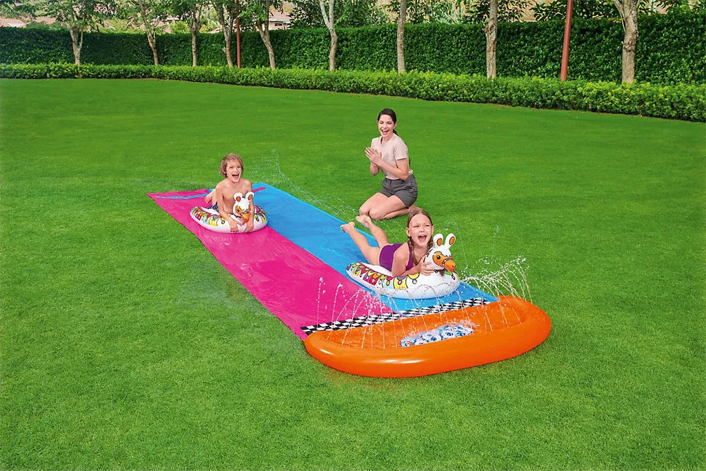  Bestway Sport H2OGO!™ 2er-Wasserrutsche Mit Aufblasbaren Lama-Schwimmtieren 488 Cm Wasserspielzeug Wasserspaß 0