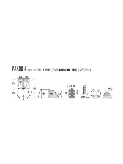  High Peak Paxos 4, Camping, Festrahmen, Tunnelzelt, 4 Person(en), 8,9 Kg, Grün, Grau