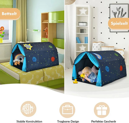  COSTWAY Prinzessin Prinzess Kinderspielhaus, Kinderzelt Mit Fenster & Tasche, Spielzelt Mit Doppeltem Vorhang, Kinderspielzelt, Kinderspielburg Für Jungen Und Märchen (Blau)