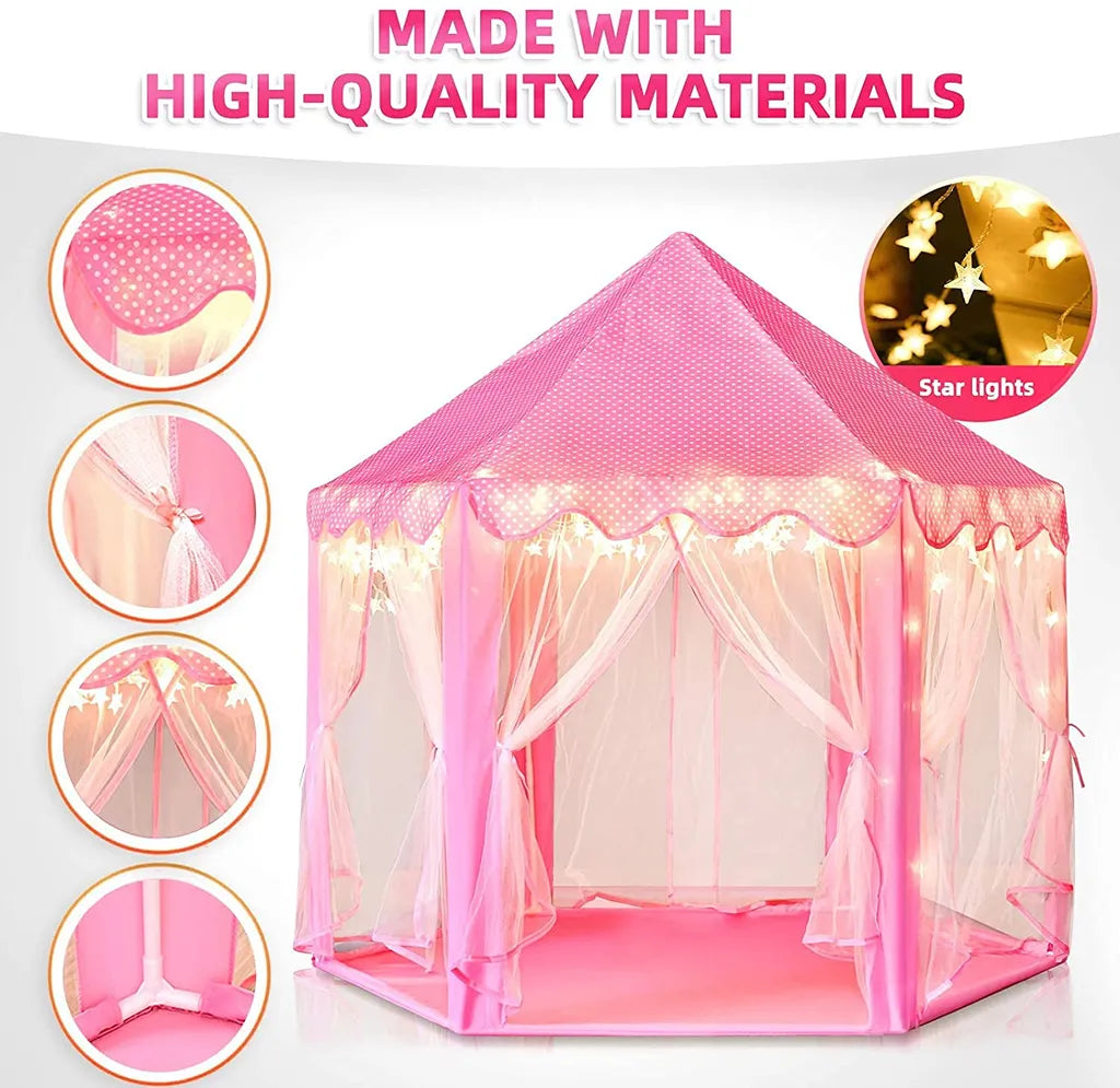  Topchances Spielzelt Für Kinder, Kinderspielzelt Mädchen Kinder Zelt, Princess Castle Spielzelt Für Kinder, Prinzessin Zelt Innen & Draussen - Weihnachten, Geschenk Für Kinder，Rosa