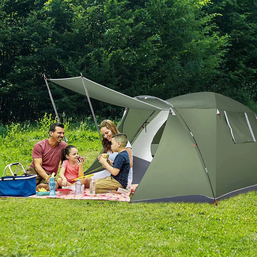  COSTWAY 4 Personen Campingzelt Mit Vordach, Doppelschicht Und Fenster, Kuppelzelt Winddicht, Camping Tent Wurfzelt Für 4 Erwachsene & 2 Kinder