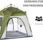  Outsunny Camping Zelt 4 Personen Zelt Familienzelt Mit Fenster 190T PU1000mm Einfache Einrichtung Für Familien Trekking Festival Aluminiumlegierung Glasfaser Grün+Grau 240 X 240 X 199 Cm