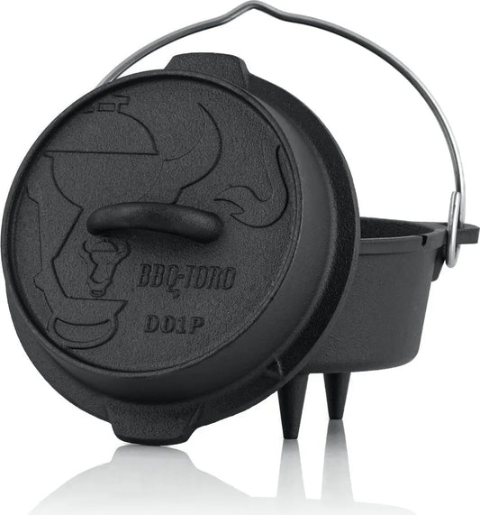  BBQ-Toro Dutch Oven DO1P, 1,8 L Premium Gusseisen Kochtopf, Gusstopf