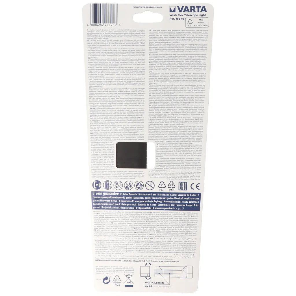 Varta Work Flex Telescope Light 4AA Mit Batt.