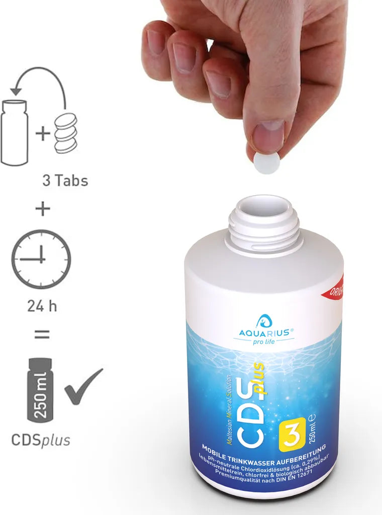  AQUARIUS Pro Life ® - CDSplus 250 Ml - Patentierte Chlordioxid Lösung I CDL Tropfen I Chlorine Dioxide Solution I Auf Wunsch Aktivierbar I Das Original