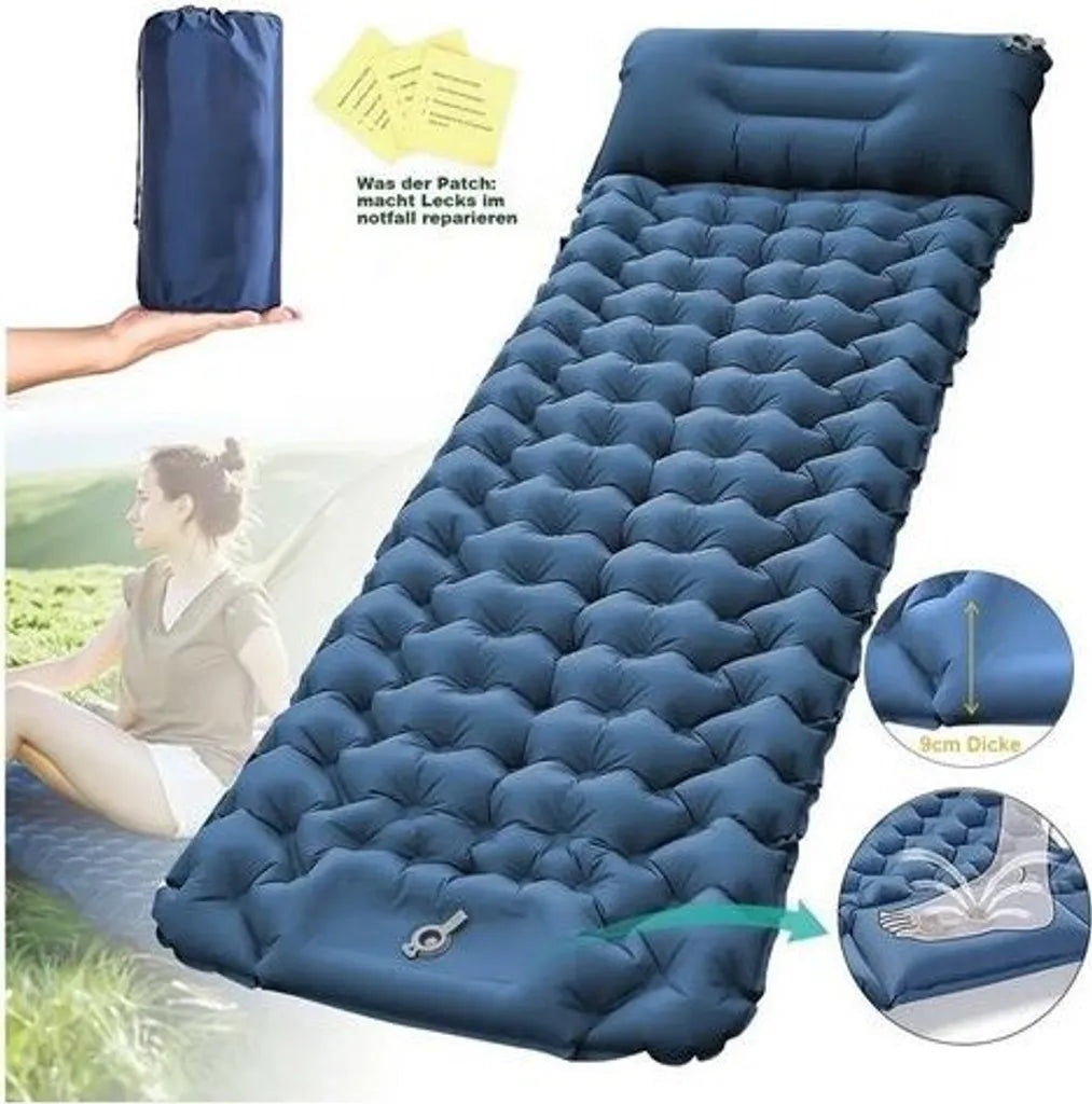  Isomatte Camping Aufblasbar,9cm Dicke Isomatten Ultraleicht Mit Kissen Isomatte Selbstaufblare Schlafmatte,wasserdichte & Faltbare