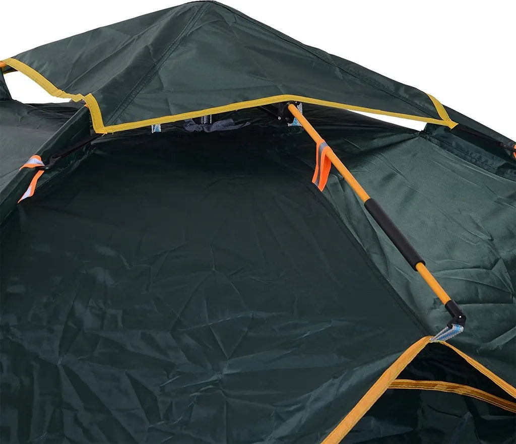  Outsunny Doppelzelt Campingzelt Outdoorzelt Familienzelt Quick-Up-Zelt 2 Erwachsene + 1 Kind 4 Jahreszeiten Wasserdicht Tragetasche 2 Türen Polyester + Glasfaser Dunkelgrün 210 X 210 X 140 Cm