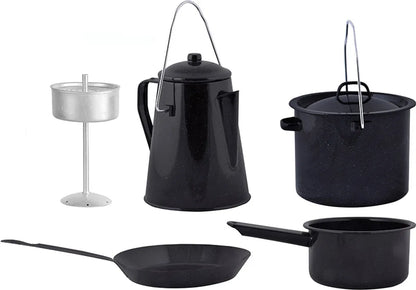  Esschert Design Outdoor Kochset - 4 Teilig (Bratpfanne ø 25.4 Cm, Topf Mit Griff 1,9 L. ø 18,4 Cm, Topf Mit Henkel 3,3 L. ø 19 Cm, Kaffekanne 1,9 L. (für 8 Tassen) ø 16 Cm); FF215