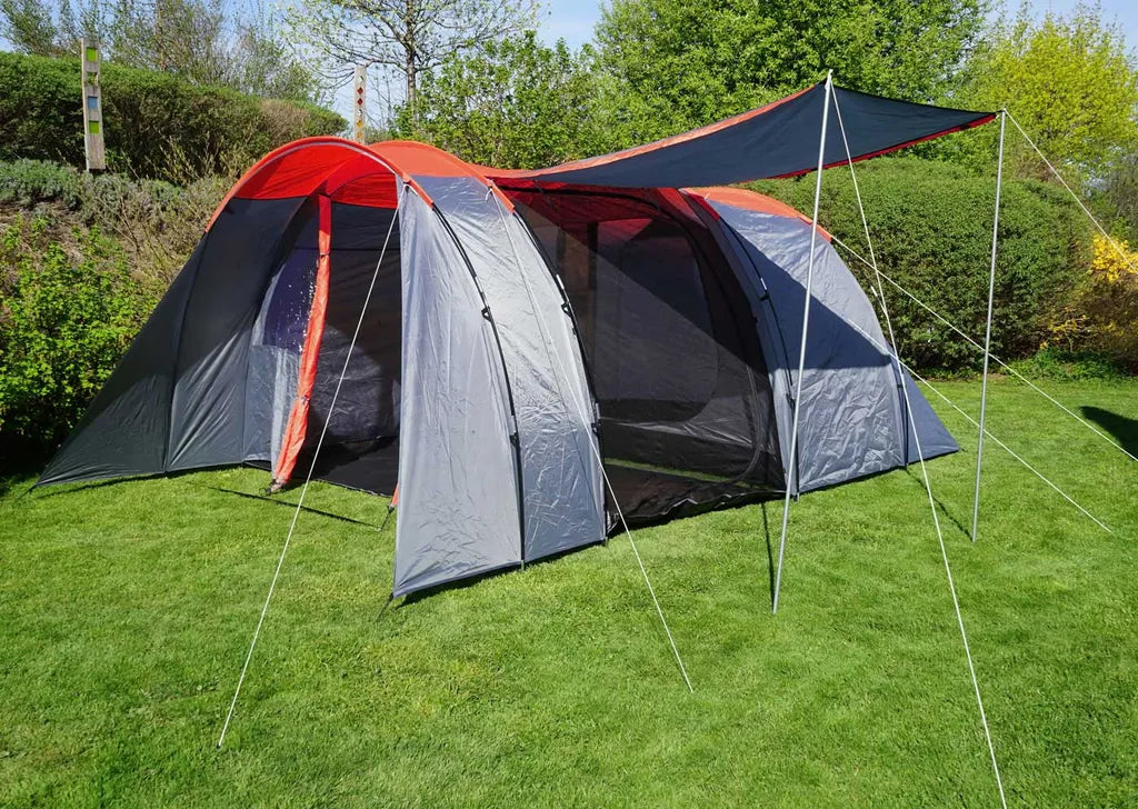  Campingzelt HWC-A99, 6-Mann Zelt Kuppelzelt Festival-Zelt, 6 Personen Rot/grau