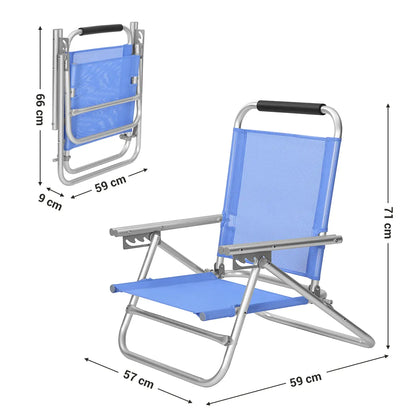  SONGMICS Strandstuhl Mit Armlehnen | Tragbarer Klappstuhl Rückenlehne 4-stufig Verstellbar Blau GCB65BU