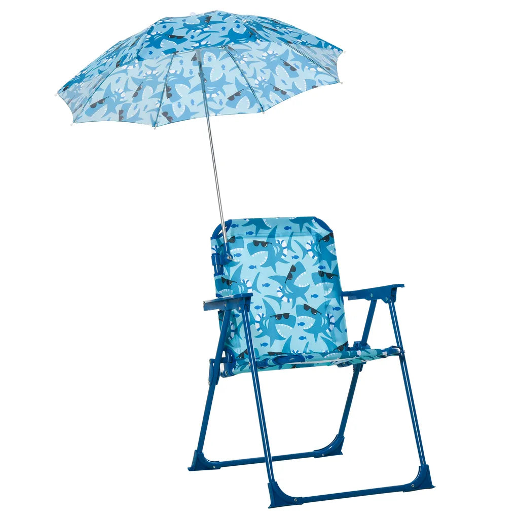  Outsunny Kinder-Campingstuhl Mit Sonnenschirm Kinder-Strandstuhl Klappstuhl Für 1-3 Jahre Leichte Gewicht Metall Blau 39 X 39 X 52cm