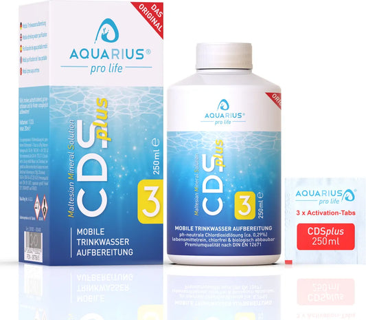  AQUARIUS Pro Life ® - CDSplus 250 Ml - Patentierte Chlordioxid Lösung I CDL Tropfen I Chlorine Dioxide Solution I Auf Wunsch Aktivierbar I Das Original