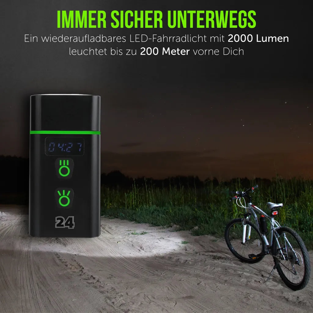  Activ24™ - Sehr Starke LED Fahrradlampe - Leistungsstarke 2000 Lumen Fahrradlampe - Schwere Aluminium Qualität - USB Aufladbar - 2000LM