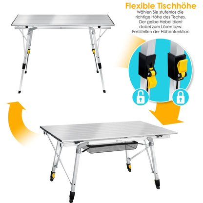  KESSER® Campingtisch Faltbar Klapptisch Camping Tisch Mit Aluminiumrahmen Aufrollbare Tischplatte Falttisch Klappbar Mit Höhenverstellung Inkl. Tragetasche Mit Trageband 90 X 53cm - Bis 30 Kg, Farbe:Silber