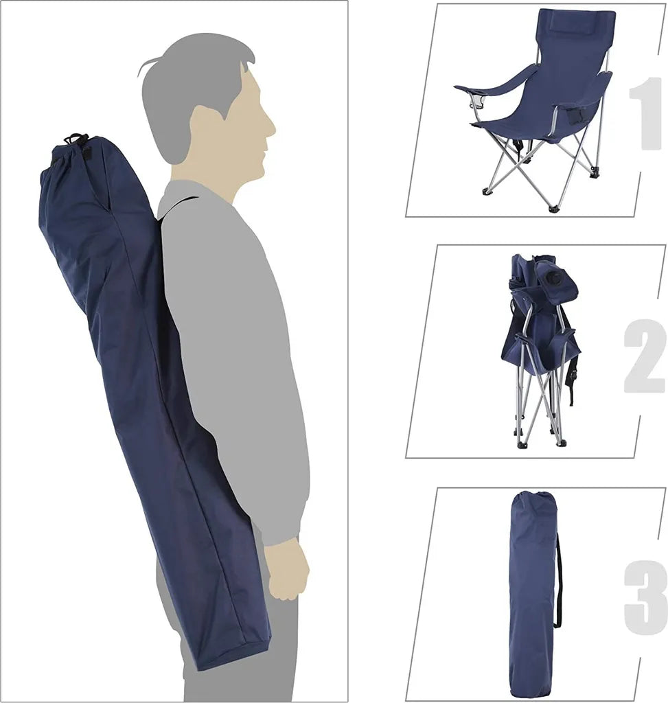  SONGMICS Campingstuhl, Klappstuhl, Outdoor-Stuhl Mit Armlehnen, Kopfstütze Und Getränkehaltern, Stabiles Gestell, Bis 150 Kg Belastbar, Dunkelblau GCB09IN