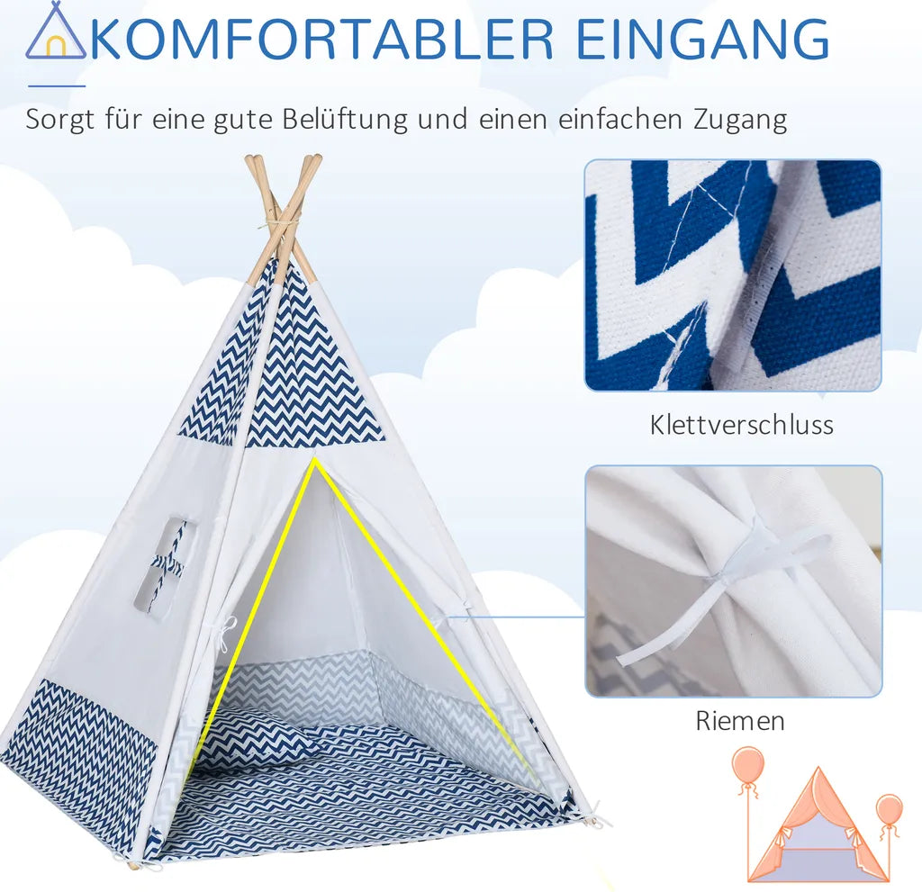  HOMCOM Tipi Zelt Spielzelt Kinderzelt Mit Kissenmatratze Kinderzimmer Teepee Zelt Outdoor Indoor Faltbare Kinder Spielzelte Spielhaus Weiß 120 X 120 X 155 Cm