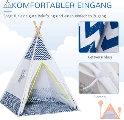  HOMCOM Tipi Zelt Spielzelt Kinderzelt Mit Kissenmatratze Kinderzimmer Teepee Zelt Outdoor Indoor Faltbare Kinder Spielzelte Spielhaus Weiß 120 X 120 X 155 Cm