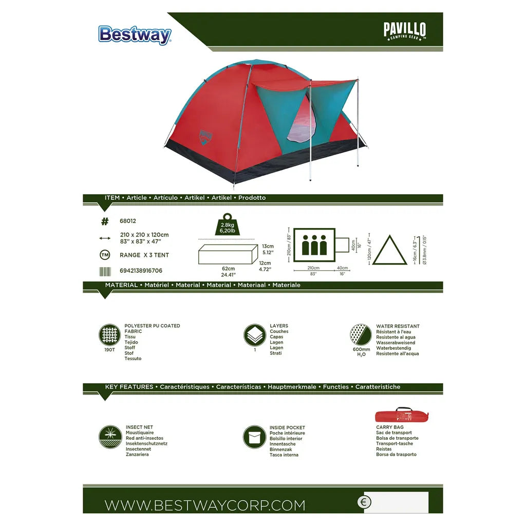  Bestway Zelt "Range X 3 Tent" 210 X 210 X 120 Cm, 68012