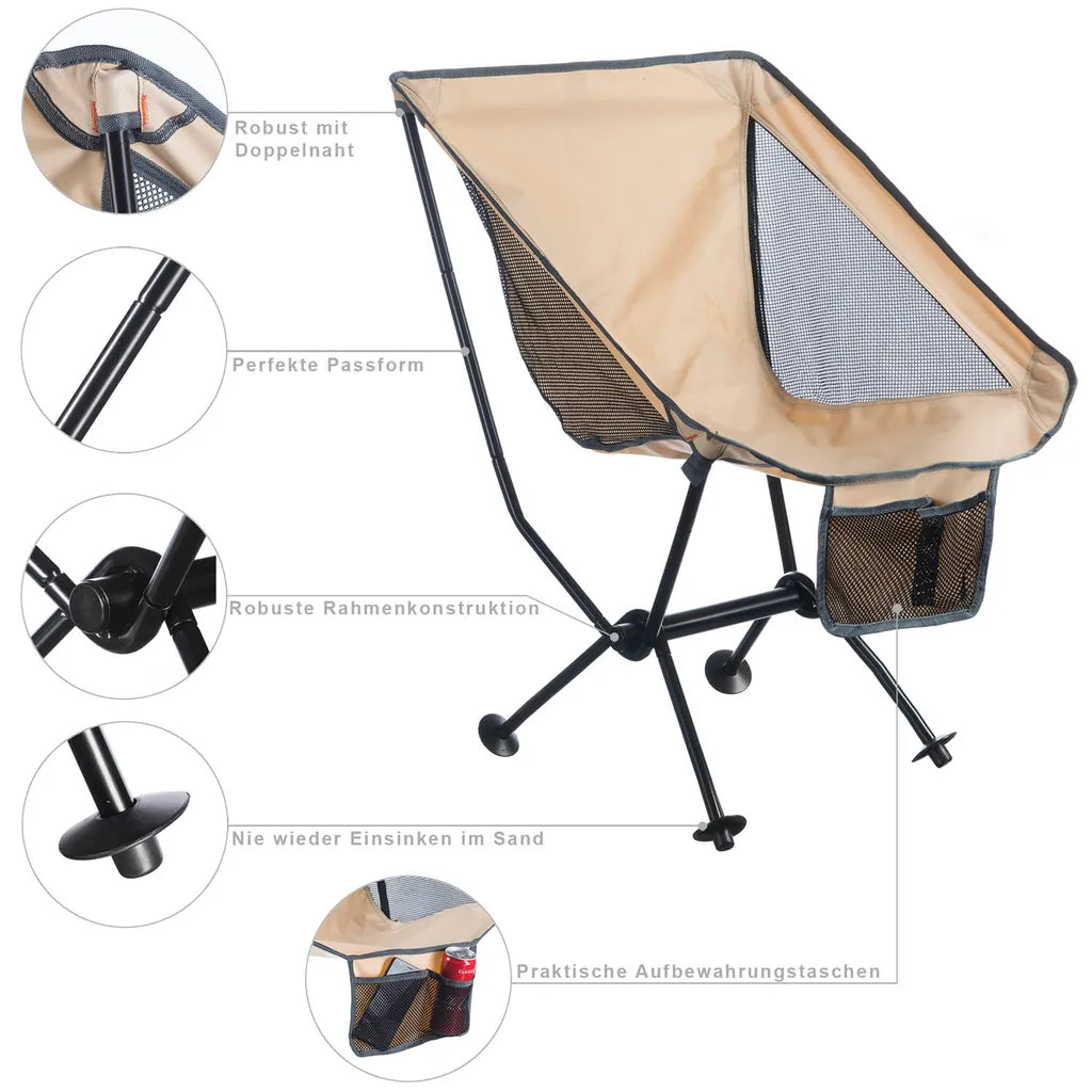  Moon Chair Campingstuhl - Faltbarer Campinghocker Moonchair - Extrem Leicht & Kompakt - Beige
