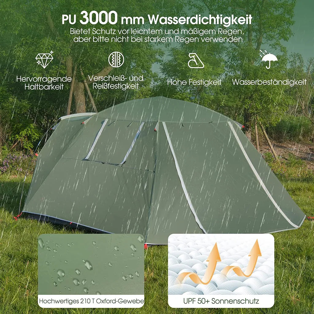  COSTWAY 4 Personen Campingzelt Mit Vordach, Doppelschicht Und Fenster, Kuppelzelt Winddicht, Camping Tent Wurfzelt Für 4 Erwachsene & 2 Kinder