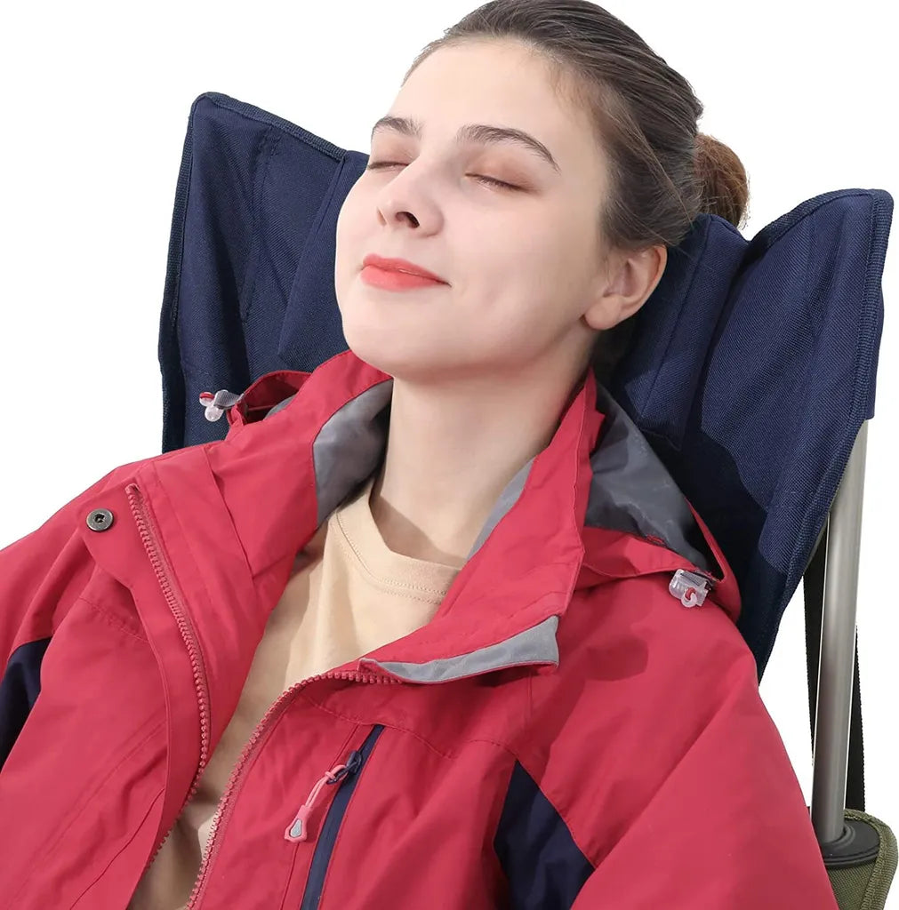  SONGMICS Campingstuhl, Klappstuhl, Outdoor-Stuhl Mit Armlehnen, Kopfstütze Und Getränkehaltern, Stabiles Gestell, Bis 150 Kg Belastbar, Dunkelblau GCB09IN