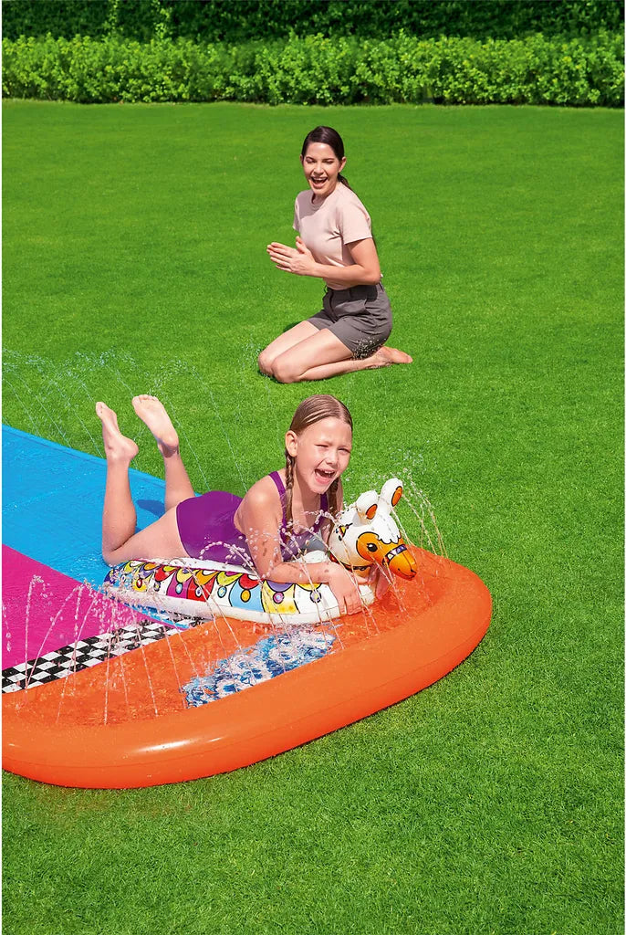  Bestway Sport H2OGO!™ 2er-Wasserrutsche Mit Aufblasbaren Lama-Schwimmtieren 488 Cm Wasserspielzeug Wasserspaß 0