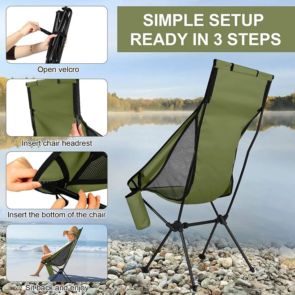  Faltbar Campingstuhl Mit Langer Rückenlehne Und Tragetasche Für Outdoor, Angeln, Wandern, Picknick