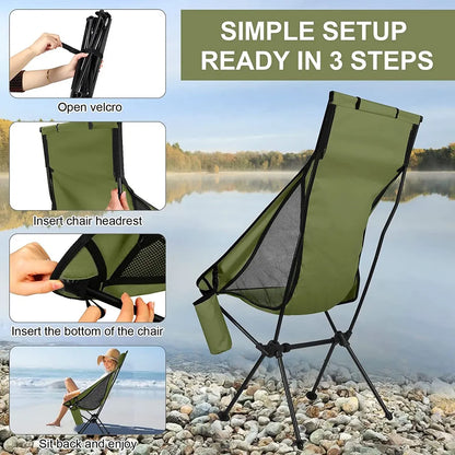  Faltbar Campingstuhl Mit Langer Rückenlehne Und Tragetasche Für Outdoor, Angeln, Wandern, Picknick