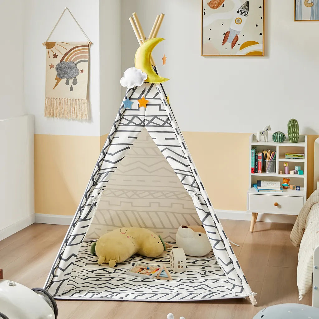  SoBuy OSS03-A03 Tipizelt Spielzelt Zelt Für Kinder Mit 1 Tür Spielhaus Kinderzelt (Weiß/Schwarz)