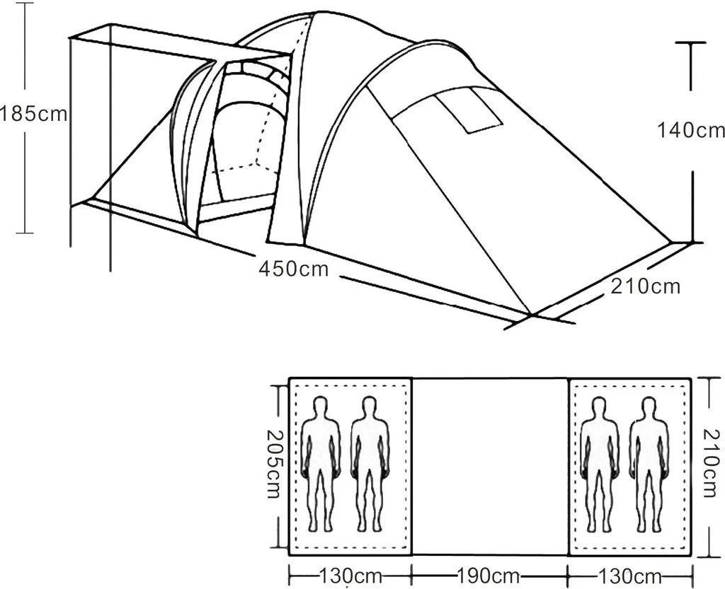  Campingzelt Loksa, 4-Mann Zelt Kuppelzelt Igluzelt Festival-Zelt, 4 Personen Grün
