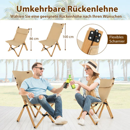  COSTWAY Campingstuhl Mit 2-stufig Verstellbarer Rückenlehne, Klappstuhl Faltbar, Inklusive Tragetasche, Tragbarer Faltstuhl Aus Bambus, Ultraleichter Angelstuhl Für Camping, Angeln, Strand, Terrasse