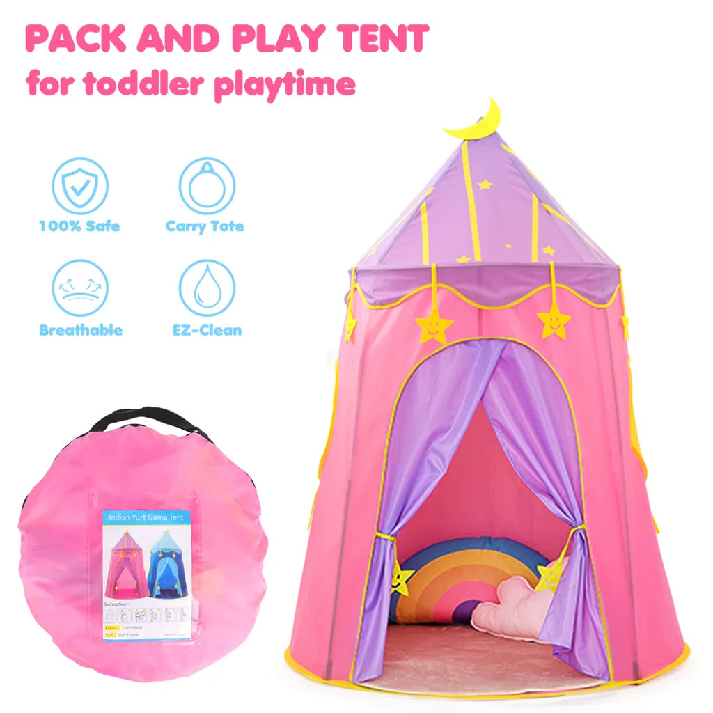  Kinderspielzelt Indisch Kinderzelt,Spielzelt Prinzessin Traum Schloss Burg Haus Für Mädchen, Im Kinderzimmer, Indoor/innen/außen/draußen,（Pink + Lila）