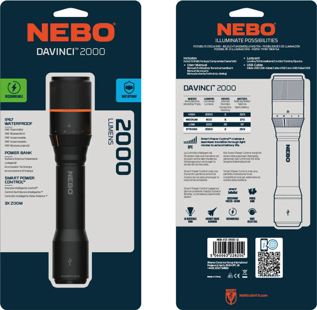  Herbertz Messer Solingen NEBO LED DAVINCI 2000 Taschenlampe Mit 2000 Lumen Anthrazit